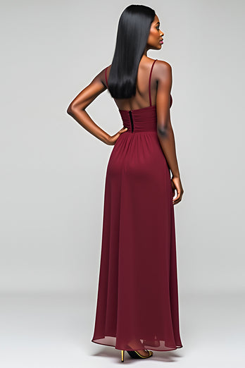 Burgundy Elegant A Line Long Chiffon Bridesmaid Dress