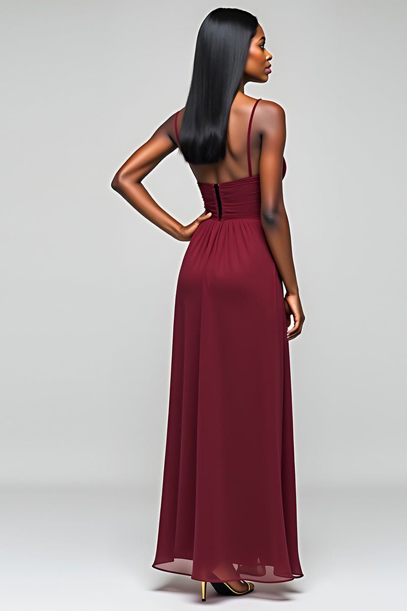 Load image into Gallery viewer, Burgundy Elegant A Line Long Chiffon Bridesmaid Dress