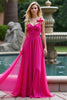 Load image into Gallery viewer, Fuchsia A Line Chiffon Sweetheart Long Prom Dress with Bowknot