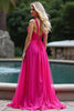 Load image into Gallery viewer, Fuchsia A Line Chiffon Sweetheart Long Prom Dress with Bowknot