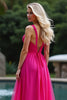 Load image into Gallery viewer, Fuchsia A Line Chiffon Sweetheart Long Prom Dress with Bowknot