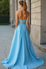 Load image into Gallery viewer, Blue A Line Long Chiffon Beaded Prom Dress with Slit