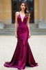 Load image into Gallery viewer, Dark Purple Satin V-Neck Spaghetti Straps Long Prom Dress