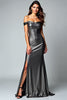 Load image into Gallery viewer, Dark Grey Off the Shoulder Long Formal Dress with Slit