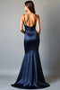 Load image into Gallery viewer, Navy Sheath Deep V-Neck Long Prom Dress with Slit