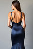 Load image into Gallery viewer, Navy Sheath Deep V-Neck Long Prom Dress with Slit