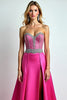 Load image into Gallery viewer, Fuchsia A Line Beaded Sweetheart Long Prom Dress with Slit