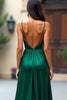 Load image into Gallery viewer, Dark Green A Line Ruched Satin Long Prom Dress with Slit