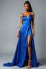 Load image into Gallery viewer, Royal Blue A Line Long Satin Prom Dress with Slit