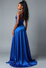 Load image into Gallery viewer, Royal Blue A Line Long Satin Prom Dress with Slit