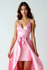 Load image into Gallery viewer, Pink Asymmetrical V-Neck High-Low Prom Dress