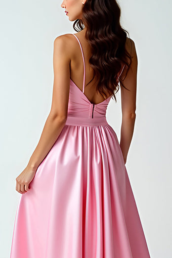 Pink Asymmetrical V-Neck High-Low Prom Dress