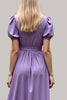 Load image into Gallery viewer, Purple V-Neck Long Satin Formal Dress with Puff Sleeves