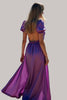 Load image into Gallery viewer, Purple Ruched Backless Long Formal Dress with Puff Sleeves