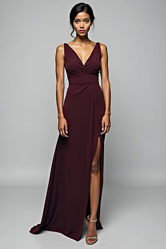 Cabernet Sheath Backless Long Formal Dress with Slit