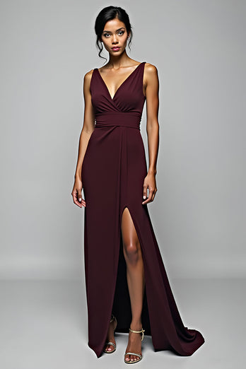 Cabernet Sheath Backless Long Formal Dress with Slit