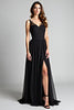 Load image into Gallery viewer, A Line Black Long V-Neck Formal Dress with Slit