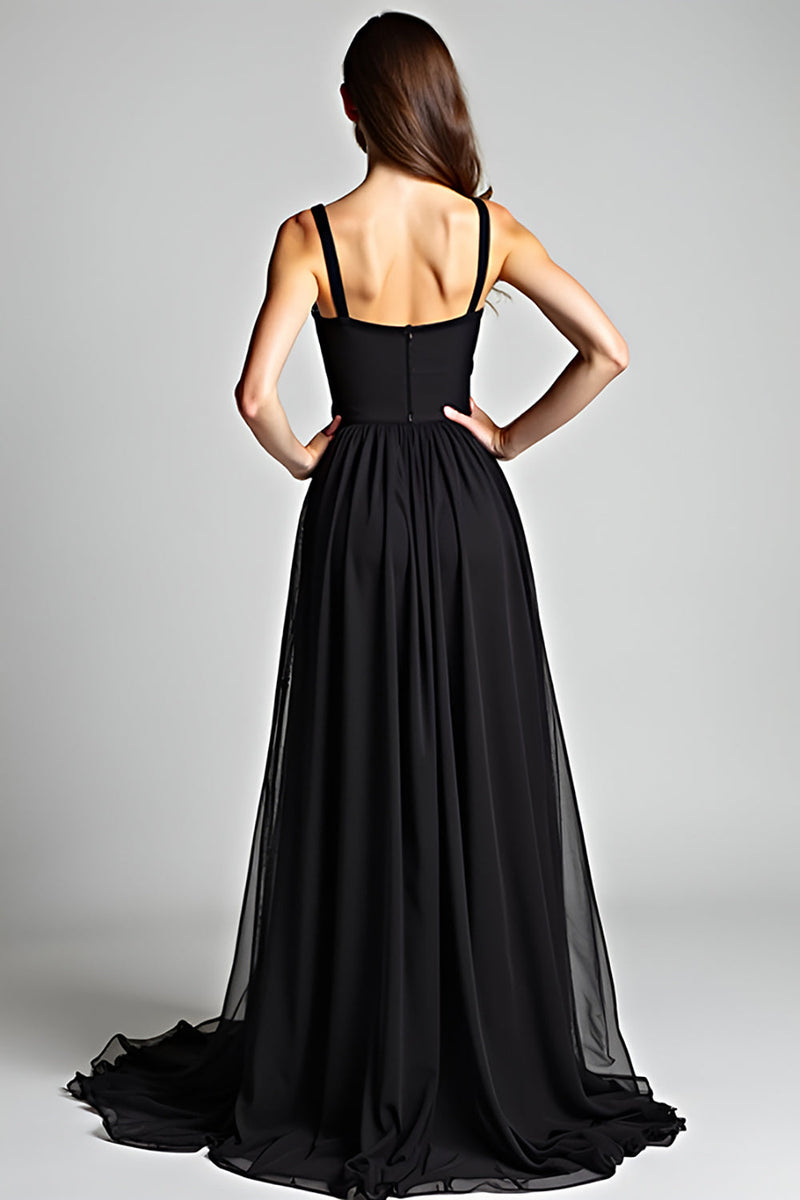 Load image into Gallery viewer, A Line Black Long V-Neck Formal Dress with Slit