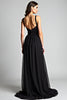 Load image into Gallery viewer, A Line Black Long V-Neck Formal Dress with Slit