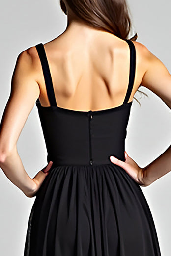 A Line Black Long V-Neck Formal Dress with Slit