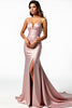 Load image into Gallery viewer, Dusty Rose Mermaid Long Satin Ruched Prom Dress with Slit