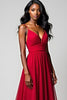 Load image into Gallery viewer, Red Spaghetti Straps Backless Ruched Long Formal Dress