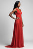 Load image into Gallery viewer, A Line Red Ruched Backless V-Neck Long Formal Dress