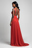 Load image into Gallery viewer, A Line Red Ruched Backless V-Neck Long Formal Dress