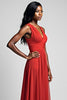 Load image into Gallery viewer, A Line Red Ruched Backless V-Neck Long Formal Dress