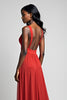 Load image into Gallery viewer, A Line Red Ruched Backless V-Neck Long Formal Dress