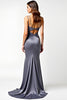 Load image into Gallery viewer, Steel Grey Ruched Deep V-Neck Long Formal Dress with Slit