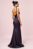 Load image into Gallery viewer, Navy Ruched V-Neck Sheath Backless Long Formal Dress