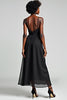 Load image into Gallery viewer, Black A Line Tea Length Chiffon Bridesmaid Dress