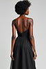 Load image into Gallery viewer, Black A Line Tea Length Chiffon Bridesmaid Dress