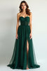 Load image into Gallery viewer, Dark Green A Line Strapless Long Chiffon Bridesmaid Dress with Slit