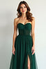 Load image into Gallery viewer, Dark Green A Line Strapless Long Chiffon Bridesmaid Dress with Slit