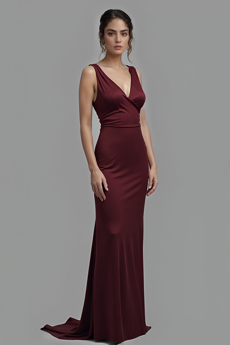 Load image into Gallery viewer, Cabernet V-Neck Sheath Long Satin  Formal Dress