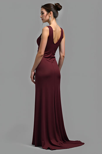 Cabernet V-Neck Sheath Long Satin  Formal Dress