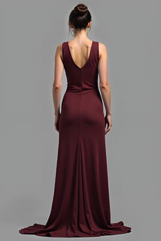 Cabernet V-Neck Sheath Long Satin  Formal Dress