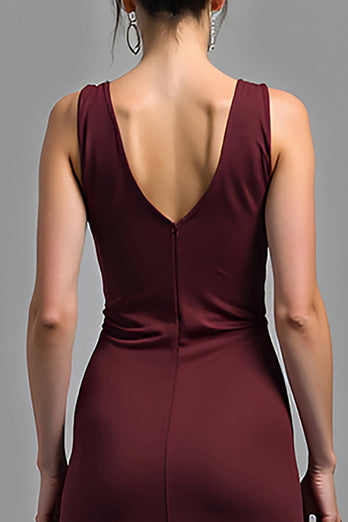 Cabernet V-Neck Sheath Long Satin  Formal Dress