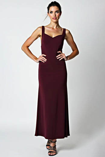 Cabernet Sheath Tea Length Satin Bridesmaid Dress