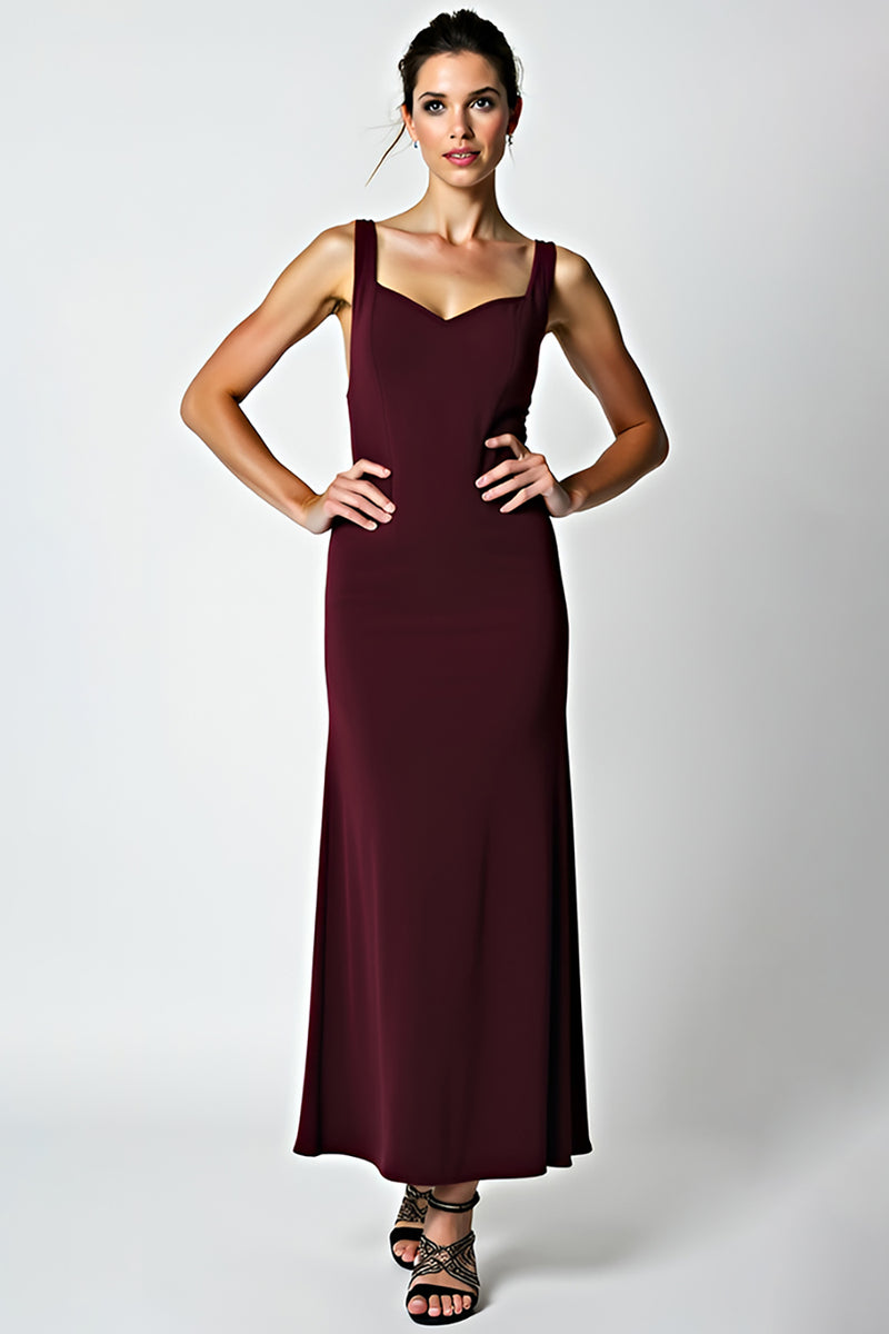 Load image into Gallery viewer, Cabernet Sheath Tea Length Satin Bridesmaid Dress