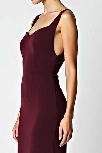 Cabernet Sheath Tea Length Satin Bridesmaid Dress