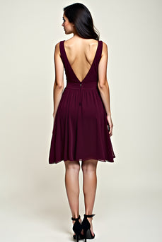 Cabernet A Line V-Neck Tea Length Chiffon Bridesmaid Dress