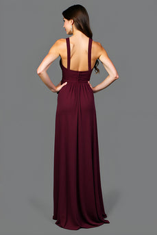 Cabernet A Line Ruched V-Neck Long Formal Dress