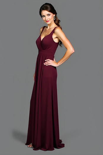 Cabernet A Line Ruched V-Neck Long Formal Dress