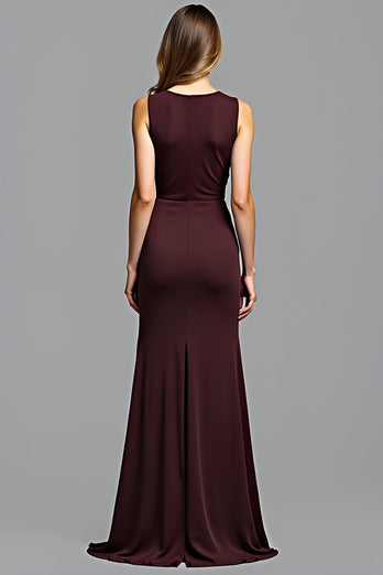 Cabernet Sheath Deep Ruched V-Neck Long Formal Dress