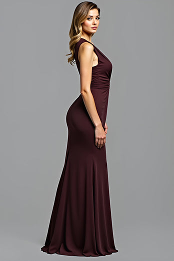 Cabernet Sheath Deep Ruched V-Neck Long Formal Dress