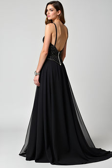 Beaded Black A Line Sweetheart Long Formal Dress