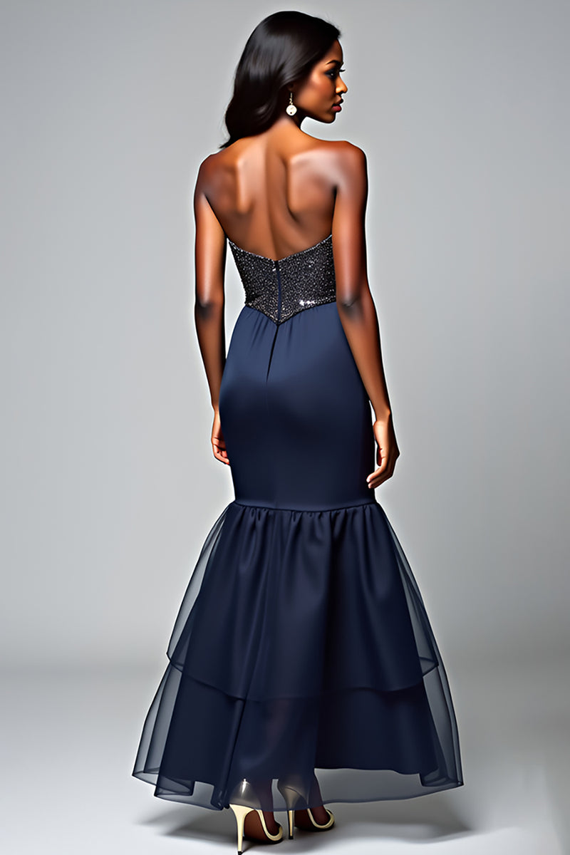 Load image into Gallery viewer, Sparkly Navy Spaghetti Straps Long Formal Dress